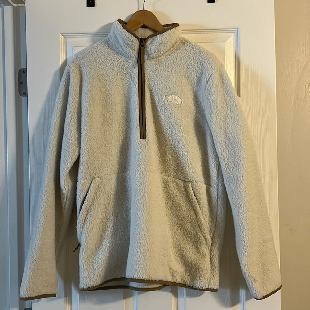 L North Face white fleece quarter zip pullover